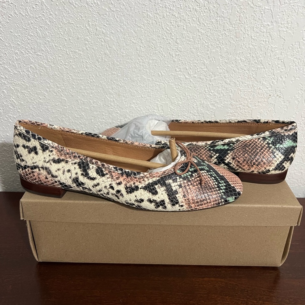 Madewell Bow Flats in Snake Embossed Leather Sz 7 1/2